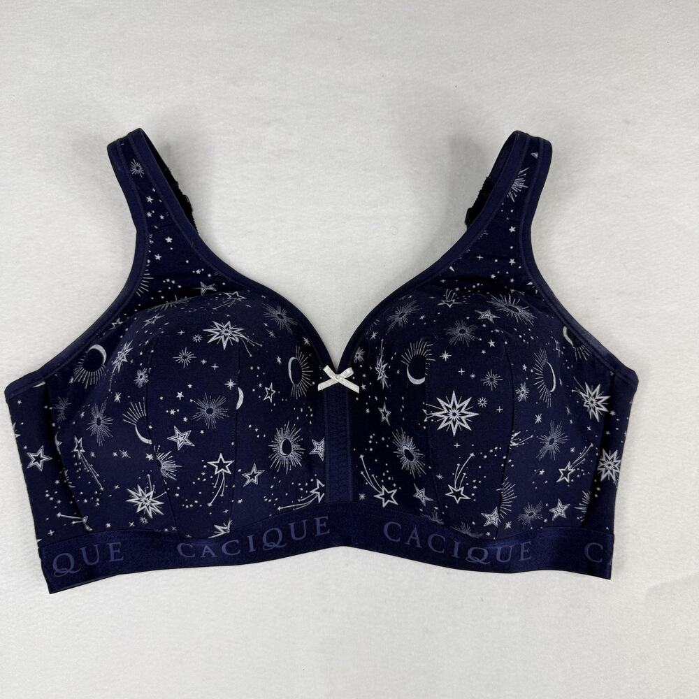 Cacique Bra Celestial Stars Womens 40DD Blue T Shirt Underwire Lightly Lined